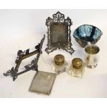 Box containing mixed lot to include an Art Nouveau stylised pewter vase mount, a further pewter