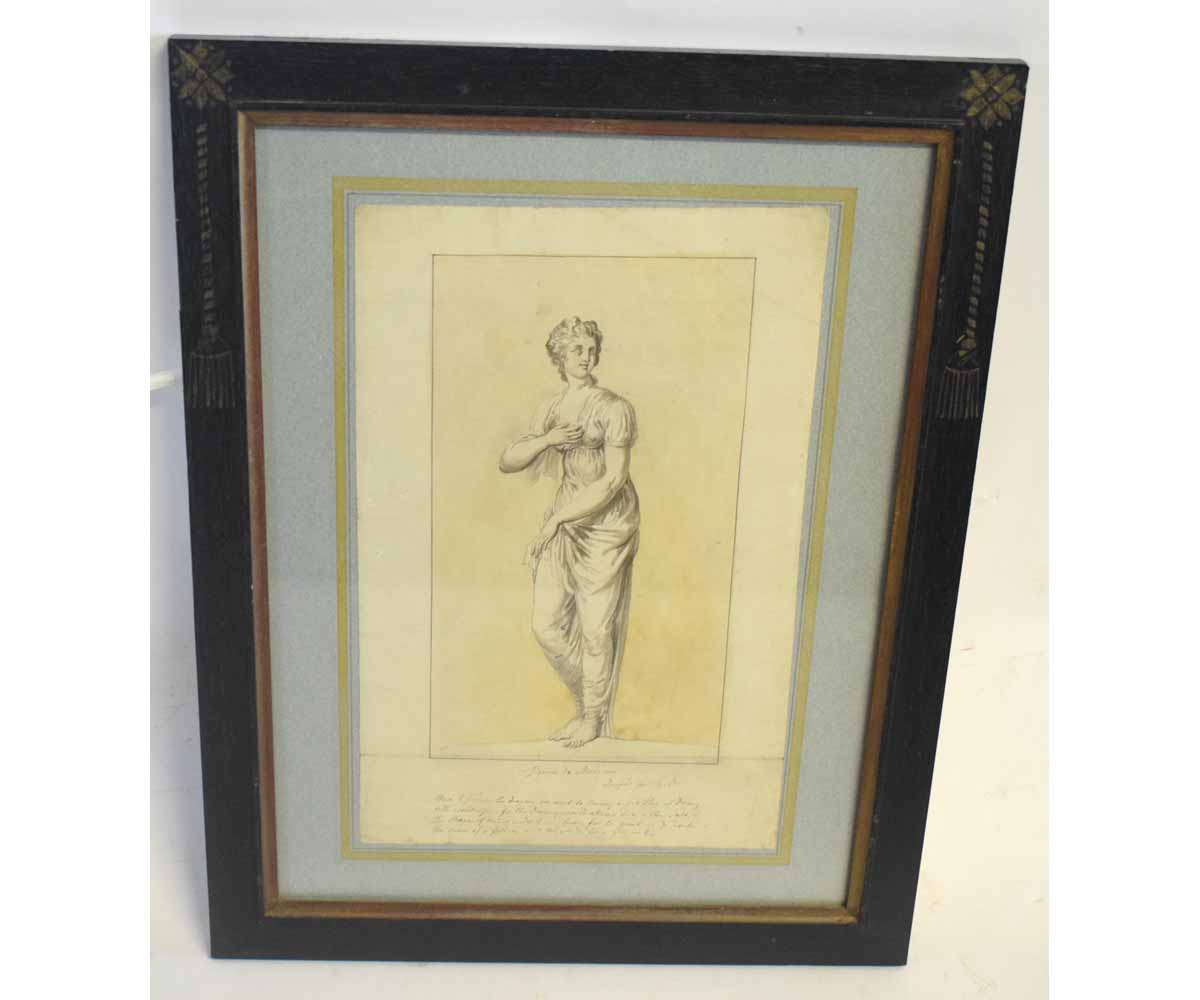 18th century Old Master drawing, Study of a female classical figure, 25 x 14cms