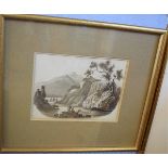 William Leighton Leitch, signed sepia watercolour, Classical landscape, 13 x 18cms