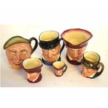 Mixed Lot: six miniature Royal Doulton character jugs to include Mr Micawber, Farmer John, Paddy and