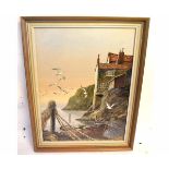 S Sturden, signed watercolour, Coastal scene with fishing boat, 49 x 36cms