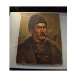 Indistinctly signed top right, oil on canvas, Hungarian/Czechoslovakian gent smoking a pipe, 52 x