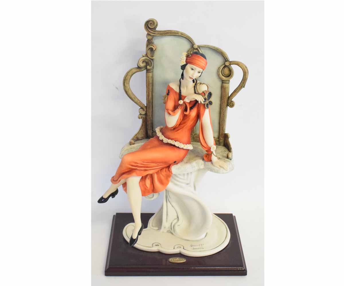 Guiseppe ?, Florence seated figure of a lady on a dressing table with mirrored back, limited edition