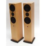 Pair of Linn Ninka single wire passive loudspeakers in satinwood type finish, 86cms high