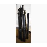 Group of fishing rods to include three Daiwa fly fishing rods, a Whisker WS98-115 two-part rod, 11ft