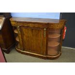 19th century walnut credenza with central inlaid panelled cupboard door, flanked either side by