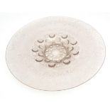 Unusual glass charger, the frosted border with a clear glass bubbled design to the centre,