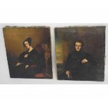 19th century English School, pair of oils on canvas, Portrait of lady and gent, 36 x 30cms, both
