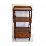 Victorian walnut whatnot with three open shelves with bobbin turned supports and fitted drawer to