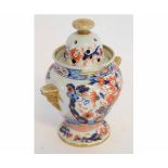 19th century Mason's Ironstone lidded vase with pierced lid and gilded knob, with side handles,