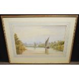 William J Coman, signed watercolour, Broads scene with wherry, 35 x 51cms