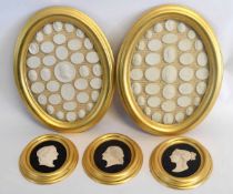 Pair of oval gilt framed plaster intaglios together with further oval gilt framed resin plaques (5)