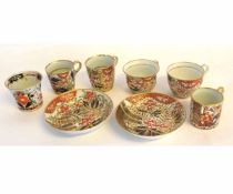 Group of late 18th century/early 19th century English porcelain Imari ware style cups and saucers