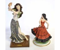 Capo di Monte model of a Spanish dancer in a red dress, on a signed plinth, together with a