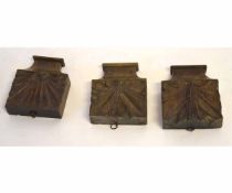 Three 19th century oak leaf carved panels, each 13cms wide x 17cms deep