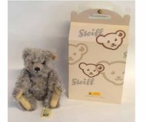 Modern boxed Steiff silver and grey mohair teddy bear