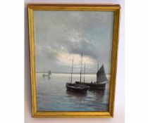 F Arnold, signed watercolour, inscribed "Moonrise in the Bay", 35 x 24cms