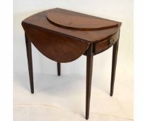 George III mahogany Pembroke table with satinwood inlay with single drawer to end, raised on