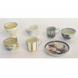 Collection of six 18th century English porcelain and pottery, coffee cups 6 1/2cms