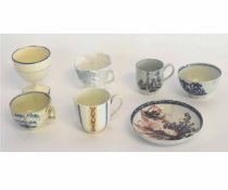 Collection of six 18th century English porcelain and pottery, coffee cups 6 1/2cms