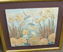 AR Bernard Rooke (born 1938) mixed media, signed lower right, Dragonflies by reeds and lilies, 53