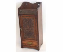 19th century walnut framed wall mounted smoker's cabinet with open shelf and grille front, with