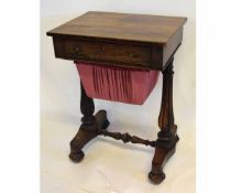 William IV rosewood work table with single drawers, with plush lined storage box supported on two