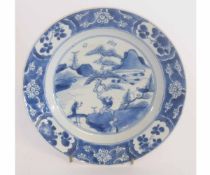 Chinese late 18th/early 19th century plate, decorated with figures in a landscape, 20cms diam