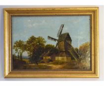 Norwich School, oil on canvas, Post mill, 17 x 24cms