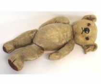 Vintage rubber faced doll together with two golden mohair teddy bears with stitched features (a/f)