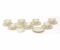 Belleek Porcelain second period Neptune part tea set with shell moulded cups and saucers