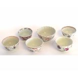 Collection of six Chinese and English porcelain 18th century tea bowls