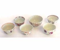 Collection of six Chinese and English porcelain 18th century tea bowls