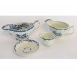 Two English Porcelain sauceboats, one Worcester, and a Worcester porcelain 18th century cup and
