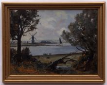 AR Campbell Archibald Mellon, ROI, RBA, oil on panel, initialled lower left, Broadland view with