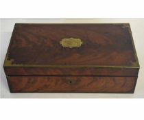 19th century mahogany and brass banded fitted vanity case with three fitted bottles, a further