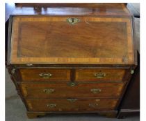17th century walnut inlaid bureau with drop front with fitted interior, over two over two full width