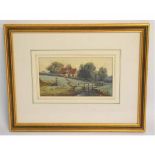 Charles Harmony Harrison, signed watercolour, East Norfolk, 12 x 22cms