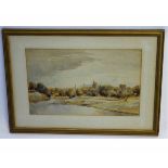 James G Brown, signed and dated 1919, watercolour, Landscape with distant church and castle, 27 x