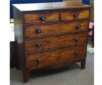 19th century mahogany and satinwood and rosewood inlaid straight fronted chest of two over three