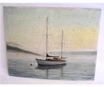 John Childs, signed and dated 75, oil on board, Yacht at sea, 40 x 50cms, unframed