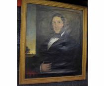 Unsigned oil on canvas, half-length portrait of a seated gent, 70 x 60cms