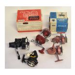 Box of assorted vintage fishing reels to include a Seastreak Intrepid, a boxed KP Morritts