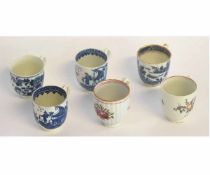 Collection of six 18th century English porcelain coffee cups, the largest 6 1/2cms