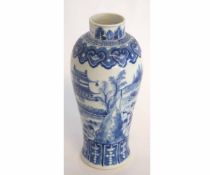 Chinese 19th century blue and white vase, decorated with a pagoda and landscape scenes, with four-