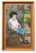 AR Dorothy Morton (1890-1983) oil on board, signed and dated 88 lower left Lady seated in a cane