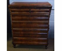 19th century French chest of two over four full width drawers with shaped drawer fronts and carved