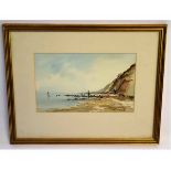 Keith Johnson, signed watercolour, Norfolk beach scene with angler, 18 x 29cms