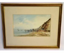 Keith Johnson, signed watercolour, Norfolk beach scene with angler, 18 x 29cms