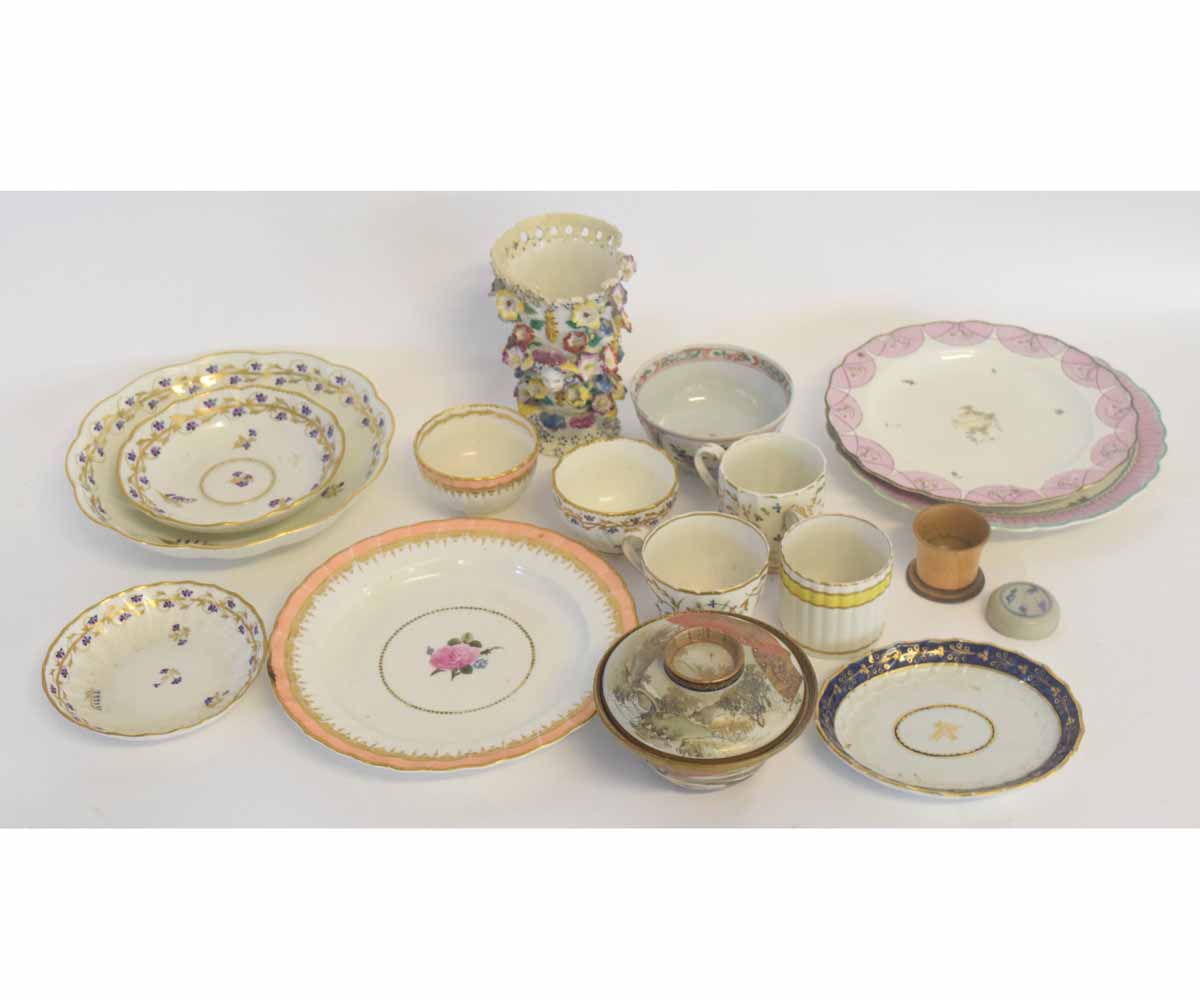 Two Chelsea Derby plates, together with a further Derby plate and other examples of late 18th